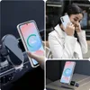 Collage of images showing a phone case and screen protector being used in a car, by a person, and on a charging stand. Produktbild-Vorschau