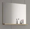 A bathroom mirror with a shelf and toiletries on it. Produktbild-Vorschau