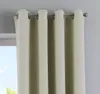 A close-up view of beige curtains hanging from a curtain rod. Produktbild-Vorschau