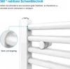 Close-up view of a white towel radiator, highlighting its seamless welding technology and durability. Voir les images du produit