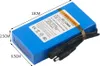 A blue rechargeable battery pack with cables attached, shown on a white background with dimensions indicated. Produktbild-Vorschau
