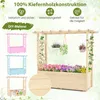 A marketing image showcasing a wooden planter box with a trellis, featuring various colors and decorative elements, along with text highlighting product features. Anteprima dell’immagine prodotto