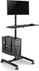 A black rolling stand for a computer monitor, keyboard, and tower. Náhled obrázku produktu