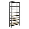 A black metal shelving unit with light brown shelves against a white background. Produktbild-Vorschau
