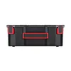 A black toolbox with red accents, shown from the front. Produktbild-Vorschau