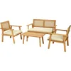 A wooden outdoor furniture set with cushions and a coffee table on a white background. Podgląd zdjęcia produktu