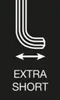 A graphic illustrating the 'extra short' feature of a tool, with text labels. Produktbild-Vorschau