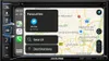 A car navigation system displaying a map and menu options. Produktbild-Vorschau