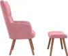 A pink velvet armchair and ottoman are shown against a white background. Produktbild-Vorschau