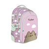 A pink backpack with Pusheen cat graphics and balloons. Produktbild-Vorschau