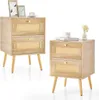 Nachttisch-Set aus Rattan, Boho-Stil, 2 Schubladen, Produktbild-Vorschau 1