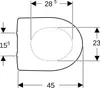 A technical drawing with dimensions of a toilet seat. Anteprima dell’immagine prodotto
