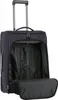An open, dark blue travel bag with a telescopic handle extended. Produktbild-Vorschau