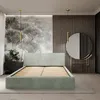 A bedroom scene with a bed, nightstand, and vanity. Produktbild-Vorschau