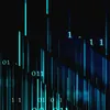 Abstract digital art with binary code elements and glowing blue lines. Voir les images du produit