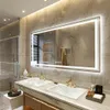 A modern bathroom with a large LED mirror above a double vanity with two sinks. Produktbild-Vorschau