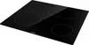 A black glass induction hob with four cooking zones is shown from a slightly elevated angle against a white background. Produktbild-Vorschau