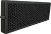 A black activated carbon air filter with a honeycomb pattern, framed in a black border, and with a black fabric strap on the left side. The filter is presented against a plain white background. Produktbild-Vorschau