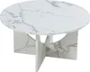A round coffee table with a marble-like pattern on a white background. Voir les images du produit