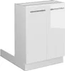 A white kitchen cabinet base unit with two doors and silver handles, shown from a three-quarter front view. Produktbild-Vorschau