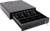 A black cash drawer with its compartments visible and a key in the lock. Anteprima dell’immagine prodotto