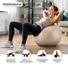 A woman is doing an exercise on a gym ball in a living room. Produktbild-Vorschau