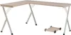 An L-shaped desk with a small square shelf with wheels in front of it, all on a white background. Voir les images du produit