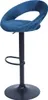 A single blue velvet bar stool with a black metal base and stem, shown against a white background. Anteprima dell’immagine prodotto