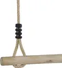 A close-up view of a wooden trapezoid swing with a rope and black plastic beads. Anteprima dell’immagine prodotto