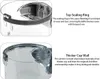 Close-up views of a clear plastic container with black and gray accents, highlighting its top sealing ring and thicker cup wall. Produktbild-Vorschau