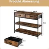 A product image showing a console table with dimensions and a separate drawer with its dimensions. Produktbild-Vorschau