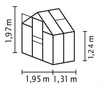 A line drawing of a greenhouse with dimensions indicated by measurement lines and numbers. Produktbild-Vorschau