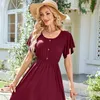 Damen Midikleid mit Taschen Sommerkleid Baumwolle Weinrot Produktbild-Vorschau 3