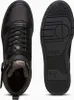 A pair of black Puma high-top sneakers shown from the top and the sole view. Produktbild-Vorschau