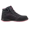 A studio shot of a black work boot with pink accents. Produktbild-Vorschau