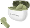 A pair of Canyon TWS-5 Bluetooth earbuds and their charging case are shown against a white background. Produktbild-Vorschau