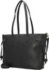 A black tote bag with embossed patterns is shown against a white background. Produktbild-Vorschau