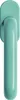 A close-up studio shot of a teal-colored window handle. Produktbild-Vorschau