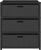 A black rattan-effect storage cabinet with three drawers is shown against a white background. Náhled obrázku produktu