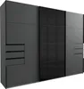A three-door sliding wardrobe with a graphite exterior and black glass doors. Produktbild-Vorschau