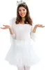 A young woman wearing a white angel costume with wings, a tutu, and a star-shaped headband, posing against a white background. Produktbild-Vorschau