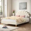 ProximaX Elegantes Doppelbett 140x200 cm aus beigem Samt Produktbild-Vorschau 2