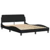 A black fabric bed frame with a wooden slatted base, shown against a white background. Produktbild-Vorschau