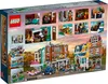 The back of a LEGO Creator Expert Buchhandlung (Bookstore) set box, showing various scenes and details of the building and its interior. Produktbild-Vorschau