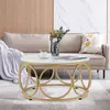 M MCombo Couchtisch Rund Holz, Modern Sofatisch Marmor Weiß Produktbild-Vorschau 2