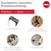 A collage of four circular images showcasing features of a ladder, with accompanying German text descriptions and a brand logo. Náhľad obrázku produktu