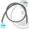 A gray corrugated drain hose is displayed against a white and light gray background. The hose is curved in a loop. Produktbild-Vorschau