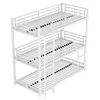 A white metal triple bunk bed with slatted bases and safety rails. Náhled obrázku produktu