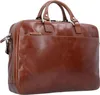 A brown leather briefcase is shown from the front. Produktbild-Vorschau