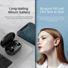 A split image showing wireless earbuds and a woman wearing one earbud. Produktbild-Vorschau